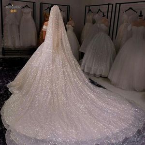 Bridal Veils Topqueen v101 2 -poziomowy luksusowy podwójny gitter Wedding Veil Sparkle Champagne w kolorze grzebieniowym