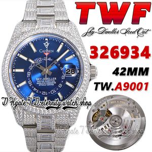 TWF V3 Sky TW326934 MENS Titta på A9001 Komplikationskalender Automatisk Blue Dial Iced Out Diamonds Inlay 904L Oystersteel Armband Super Edition Eternity Watches