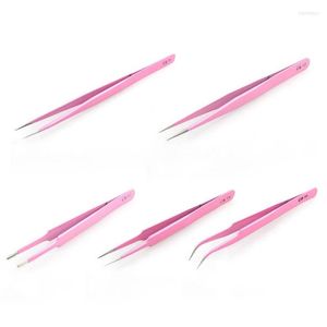 Makeup Borstes Eyelash Extension rak Bend Pincett Rostfritt st￥l Macaron Candy Pink Anti-Static Eye Lashes Nipper Beauty Tool 5