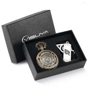 Pocket Watches Steampunk Cool Black Leather Necklace Pendant Quartz Watch Box Gift Sets For Anime Boy Student Xmas Present