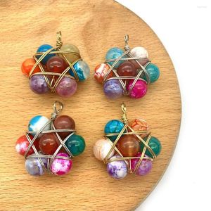 Pendant Necklaces 2pcs/pack Natural Semi-precious Stone Pendants Colorful Irregular Flower Shape DIY For Making Necklace Earrings 31x34mm
