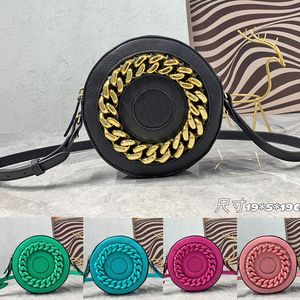 Bolsa de ombro redonda da bolsa de bolsa de transferência circular Bolsa de bolsa feminino, retrato da cabeça de couro genuíno da embreagem de moda lisada, fechamento de tira ajustável com zíper