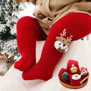 Calzini per bambini di Natale Calze al ginocchio Inverno caldo Cartone animato Xams Albero di Babbo Natale Cervo Fiocco di neve Rosso Leggings di Capodanno Collant Collant Casual per neonati