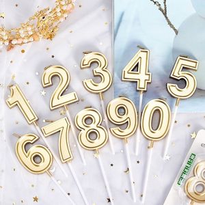 Ljus Stereo Tuhao Gold Digital Candle Number Cake Topper Wedding Day One Year Old Birthday Party Supplie Gift Baking Dessert Tabell