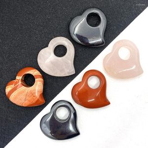 Pendanthalsband Natural Stone Powder Crystal 30x30mm uts￶kta hematit Peach Heart Charm smycken som g￶r DIY halsband accessorie