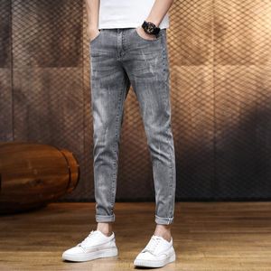 Jeans da uomo estivi sottili 2022 elasticizzati da uomo pantaloni a matita slim di marca grigia moda caviglia uomo casual adolescenti studenti