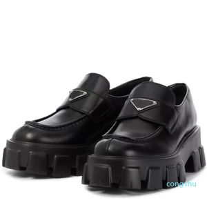 Loafers ayakkabı ayakkabı marka ayakkabı kadınlar rahat siyah deri platform taban monolit fırçalanmış deriler sivri ve tur 66