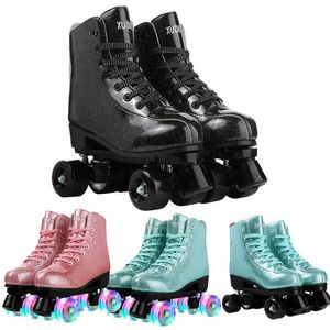 Ice Skates 2022 New Style Quad Roller Women Grils Artificial Leather Beginner Outdoor Shine Led Light 4 Wheels PU ABEC-7 82A Skating L221014