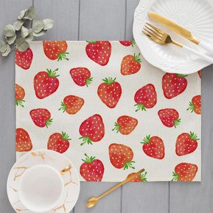 TABELA MATS PROBRIMENTO DE FRUCH Morango Kawaii Cozinha fofa Placemat Linho de algodão Dining Bow