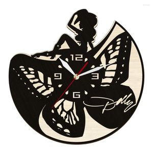 壁の時計蝶の妖精エコに優しい自然な装飾時計女の子の部屋の美しいエレガンスエルフ木製の静かなスイープクォーツ