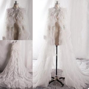 Wraps 2022 Customise Bridal Bolero With Ruffles Long Sleeve Sequined Jacket Wedding Cape Shawl