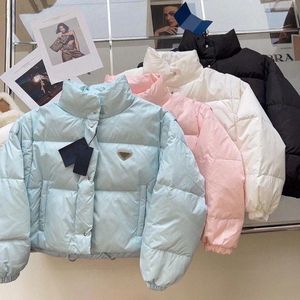 Jaqueta curta estilo puffer estilo casaco fino e grosso blusão bolso para inverno agasalhos quentes com logotipo de triângulo invertido