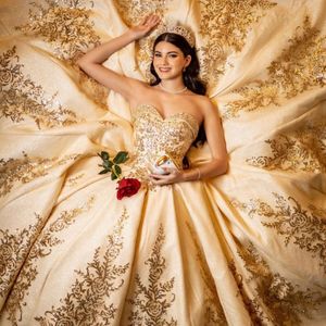 Złota cekin quinceanera sukienki płatka mocy nastolatki dziewczęta balowe sukienki koraliki puff sweet 15 vestidos de xv anos