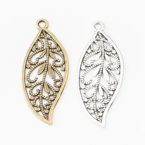 Uroki 50pcs 43x17mm antyki Sier Kolor Leaf Charms Vintage brązowe wisie do bransoletki Naszyjnik DIY Making Drop de dhast