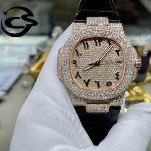 Zircon Crystal OEM Top Luxury Privat anpassad laboratorium Titta på män Kvinnor Ice Cube Arabian Skeleton VVS Moissanite Diamond