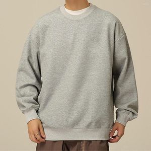 Erkek Hoodies Man Sweatshirts Düz renkli Yuvarlak Boyun Kazak Erkekler Cityboy Japon İnce Gevşek Kazak Üst Boy Alt Bej