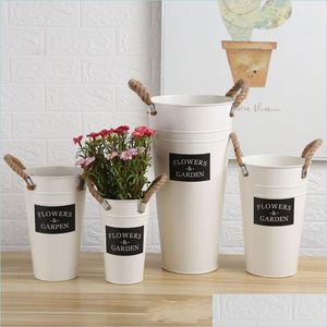 Planters Pots Creative Iron Sheet Dryflower Planter Letter Garden Flowers Painted Flowerpot With Natural Rope Plant Bucket Fit Flo Dhc3R