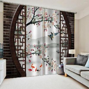 Perde Klasik Ev Dekoru Tasarımı 3D Çin tarzı tuğla erik kuşları ve çiçek gölgesi pencere perdeleri yatak odası için