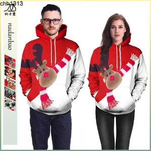 2022 autumn winter women s coat new clothes color matching elk Christmas animal printing couple s Hooded Sweater