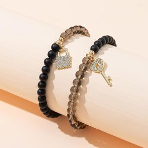 Strand Rhinestone Decal Metal Key And Lock Charm Friends Mom Daughter Jewelry Gift Bracelet For Female Set