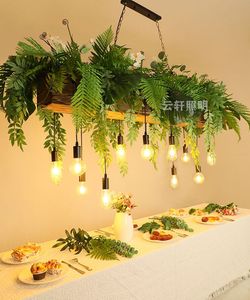 Personlighet Creative Garden Restaurant Pendant Lamps Simple Pastoral Industrial Style Tavern Simulation Green Plant Chandelier