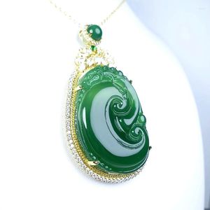 Pendant Necklaces Natural Crystal Green Jade Male Unique Design God Beast Dragon Highend Reiki Chalcedony Woman Necklace Charm Jewelry