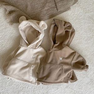 Kleidung Sets 2022 Herbst Baby Mit Kapuze Pullover Cartoon Bär Gedruckt Junge Mädchen Kleidung Kleinkind Nette Oberbekleidung Baumwolle Langarm Kind kleidung