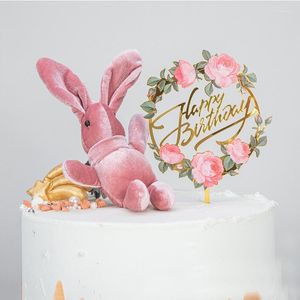 Festliga leveranser akryl f￶delsedagst￥rta topper gyllene bokst￤ver f￤rgad blomma bakning f￶r fest cupcake dekoration