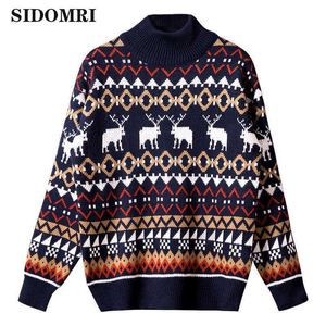 Men's Sweaters Winter Christmas Printed Deer Fashion Knitwear Unisex Streetwear Pull Homme Height O-ne Vintage G221018