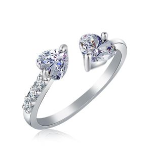 Anéis de banda Coração duplo Fl Diamante Anel de abertura Anéis de zircão Enfeite de Natal Presente para mulheres Entrega direta 2022 Jóias Dhmrf