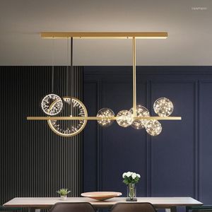 Pendelleuchten Luxus Kristall Restaurant Lampe Lange Kronleuchter voller Sterne Moderne Lichtleiste Net Red Esszimmer 2022