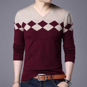 Men's Sweaters Stylish V-Ne Loose Spliced Knitted Color Korean Sweater Cloing 2022 Autumn New Casual Pullovers All-match Warm Tops G221018