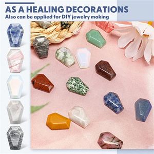 Factory Christmas Decorations Coffin Shaped Crystal 0.8 Inch Worry Stones Assorted Carved gemstone for Meditation Balancing DIY Jewelry Pendant Craft KD1