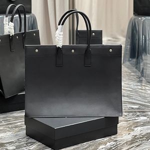 Topp Real Leather Shopping Bag 48 cm stor kapacitet Tygväskor Kvinnor Black Handväskor Travel Business Trip Big Shoulder Bag Mommys nya designerväska