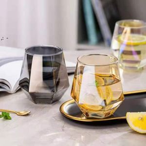 300ml Wine Glasses Milk Cup Colored Crystal Glass Geometry Hexagonal Cups Phnom Penh Whiskey by sea GCB16539