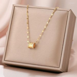 Pendant Necklaces South Korea Fashion Luxury Delicate Titanium Steel Gold Geometric Cylindrical Gift Banquet Women Jewelry Necklace 2022