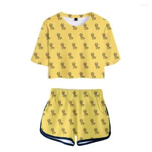 Kvinnors spårningsdräkter 3D Full tryckt massor av hästkvinnor Två stycksuppsättningar Crop Tops T-shirt Shorts Summer Hip Hop Girls Pretty Animal Suits