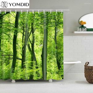 Shower Curtains 1PC Green Tropical Plants For Bathroom Polyester Fabric Curtain Leaves Print Scenic Accessories