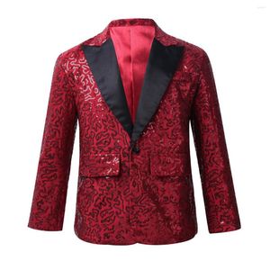 Jackets Kids Boys Blazer Stylish Shiny Sequins Lapel One Button Suit Jacket Coat Tuxedo For Wedding Banquet Party Stage Performance