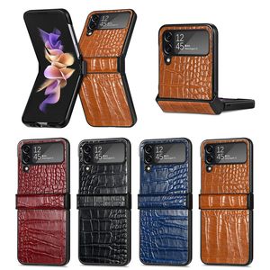Flip4 Crocodile Leather Folding Cases For Samsung Galaxy Z Flip 4 3 Flip3 ZFlip4 Business Croco Snake Hard PC Plastic Shockproof Cell Phone Flip Cover Pouch
