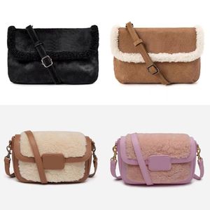 Uggs Bag Lambswool Handbags Leather Trim Hardware Shoulder Bag Wallet Women Fluffy Crossbody Flap Magnetic Buckle Closure Wggs Purse