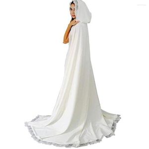 Avvolge lo scialle da sposa lungo in chiffon avvolgente BOLERO Giacca da sposa lunga fino al pavimento Orlo in pizzo con cappuccio Mantella da sposa