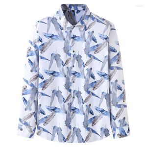 Camisas casuais masculinas 7xl 8xl 10xl plus size homens moda flor flor outono mangas compridas tecidos esticados roupas de marca masculina