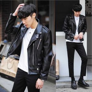 Men's Jackets New Fashion Pu Leather Spring Men Black Solid Mens Coats Trend Slim Fit Youth Motorcycle