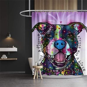 Färgglad härlig tecknad hund duschgardin barn badrum dekorera vattentät polyester tvättbara gardiner med krokar 70x70 tum 220429