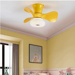 Simple Macaron Lamp Nordic Yellow Pink Crown Led Ceiling Fan 55CMXH29CM 110V 220V APP Control Fans Light Children Rooom