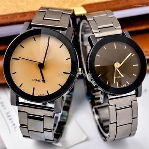 Wristwatches Fashion Lovers' Black Steel Band Quartz Watch Red Hands Men Women Casual Watches Wholesale Nice Gift