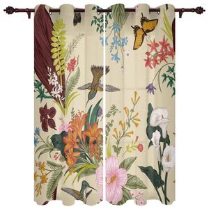 Curtain Patio Flowers Bird Butterfly Retro Indoor Living Room Bedroom Kitchen Outdoor Drape For Porch Gazebo Pergola Canopy