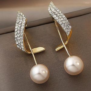 Dingle örhängen klassisk elegant imitation pärla örhänge för kvinnor kristall lång tofs flicka utsökta dropp bröllop smycken