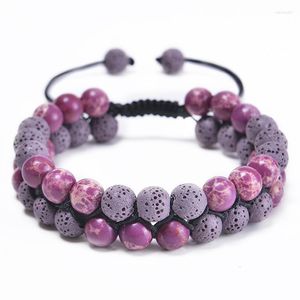 Strand Lover Layers Purple Lava Stone Pärlor Armband Diy Essential Oil Diffuser Yoga flätade smycken